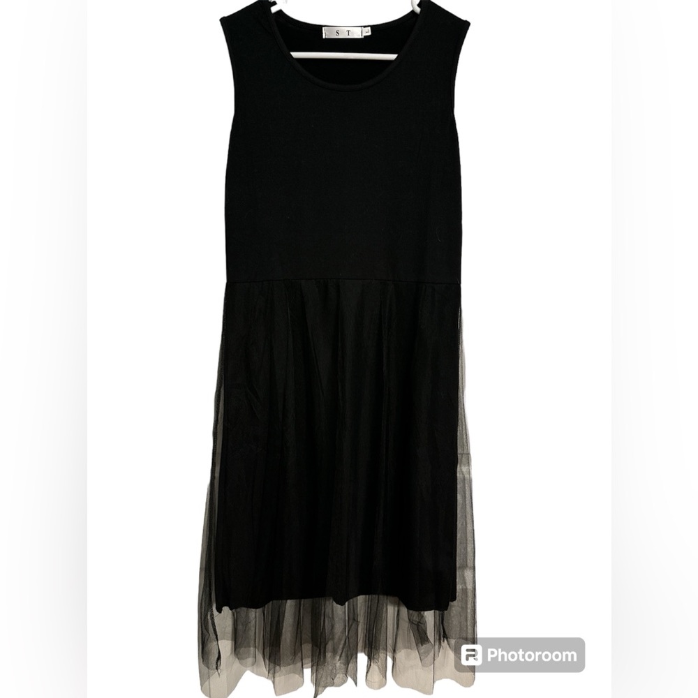 Black Dress with Tulle around waist.